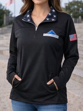 Folds of Honor Ladies Quarter Zip Pullover Black Star Collar American Flag L